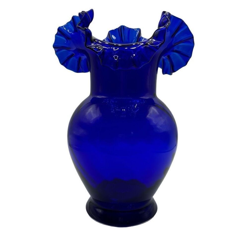 Italian Murano Glass Vase Blue 11” Vintage